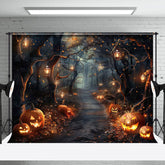 Aperturee - Thrilling Path Pumpkins Forest Halloween Backdrop